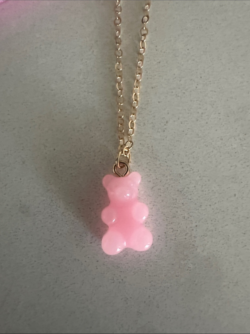 Gold Chain Necklace with Pink Gummy Bear Pendant